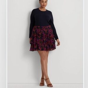 Lauren Ralph Lauren Plus Size Floral Crinkle Georgette Tiered Skirt NWT